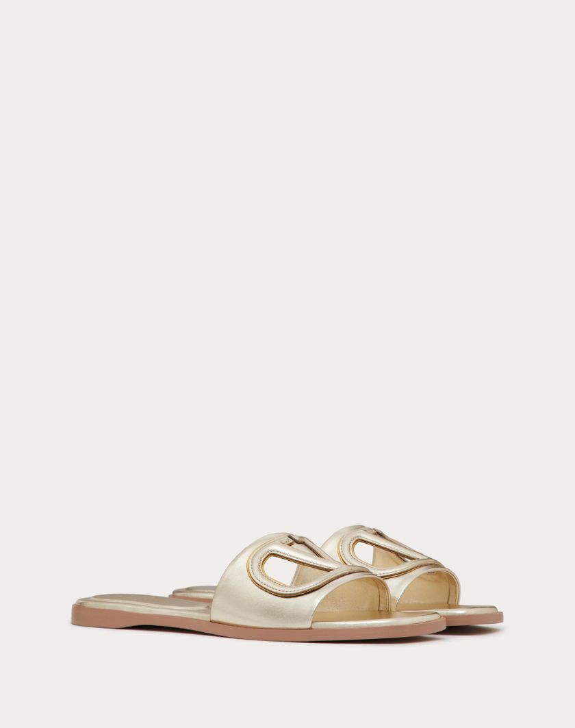 VLOGO CUT-OUT LAMINATED NAPPA LEATHER SLIDE SANDAL - Image 1